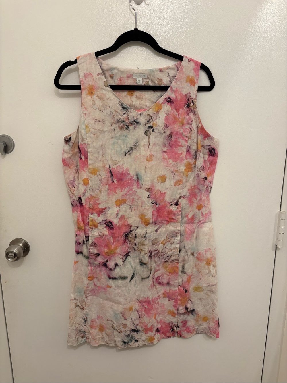 J. Jill Pink & Yellow Floral Linen-Blend Sleeveless Dress